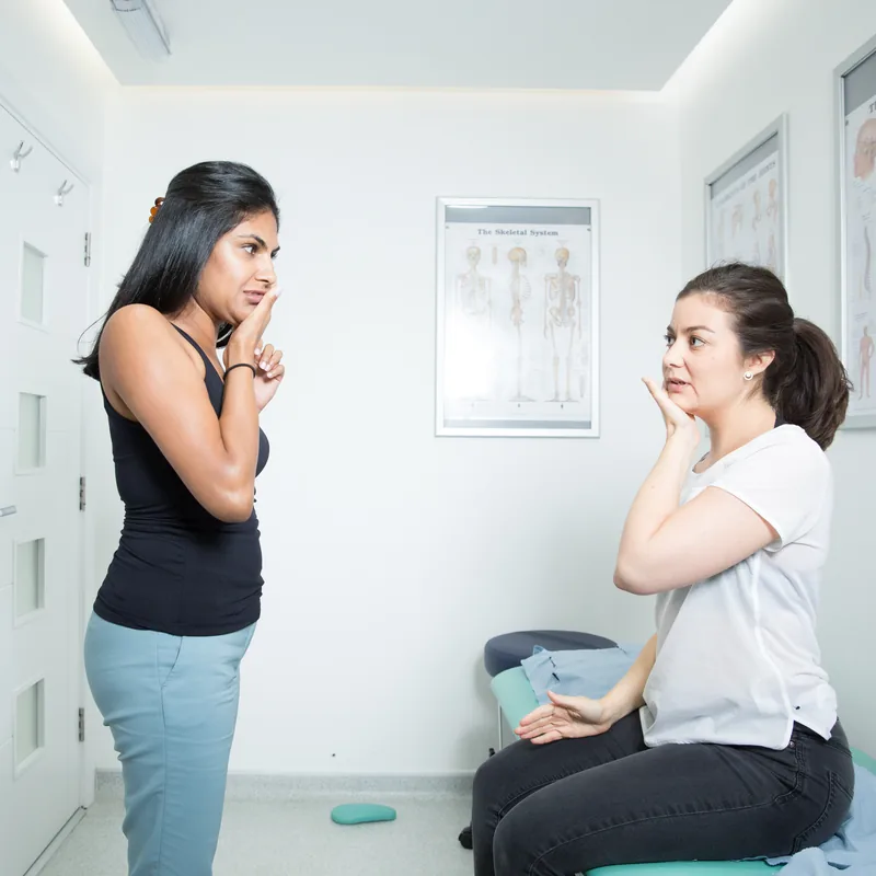 Patient assessing jaw movement